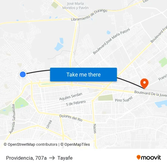 Providencia, 707a to Tayafe map