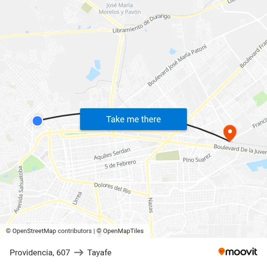 Providencia, 607 to Tayafe map