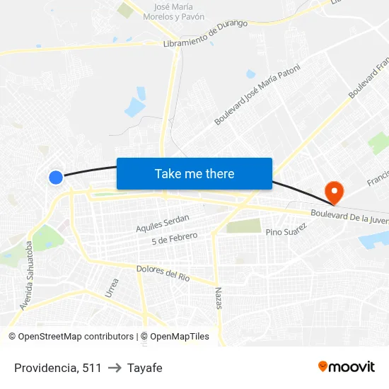 Providencia, 511 to Tayafe map