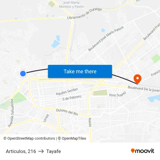 Articulos, 216 to Tayafe map