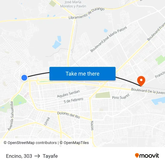 Encino, 303 to Tayafe map