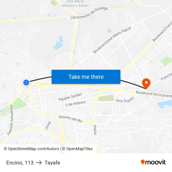 Encino, 113 to Tayafe map