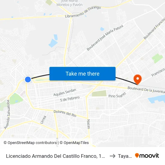 Licenciado Armando Del Castillo Franco, 1271 to Tayafe map
