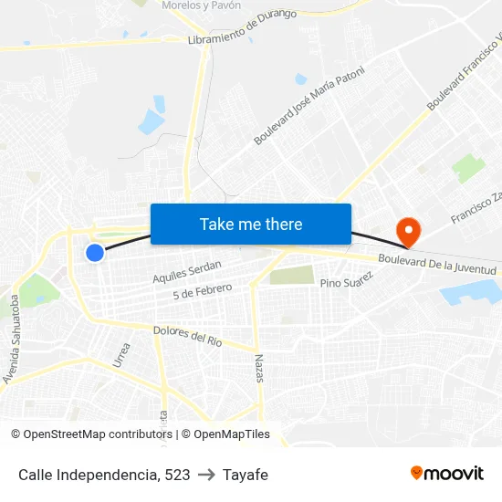 Calle Independencia, 523 to Tayafe map