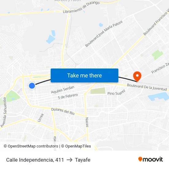 Calle Independencia, 411 to Tayafe map