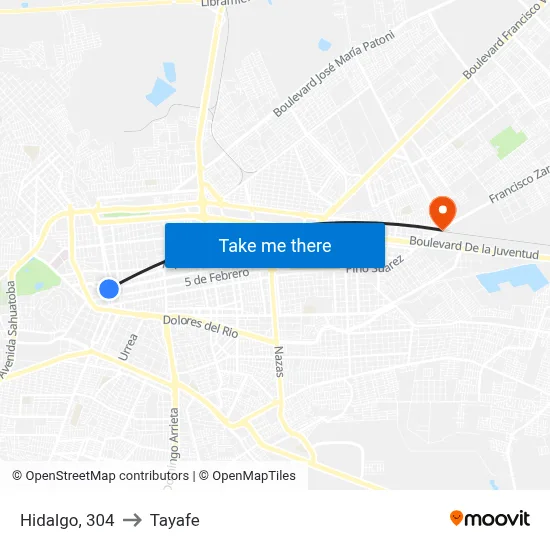 Hidalgo, 304 to Tayafe map