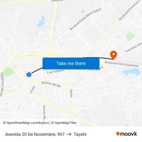 Avenida 20 De Noviembre, 907 to Tayafe map