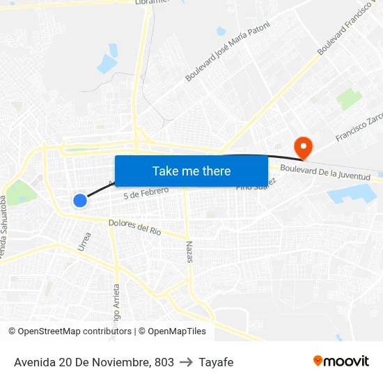 Avenida 20 De Noviembre, 803 to Tayafe map