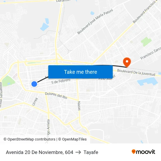 Avenida 20 De Noviembre, 604 to Tayafe map