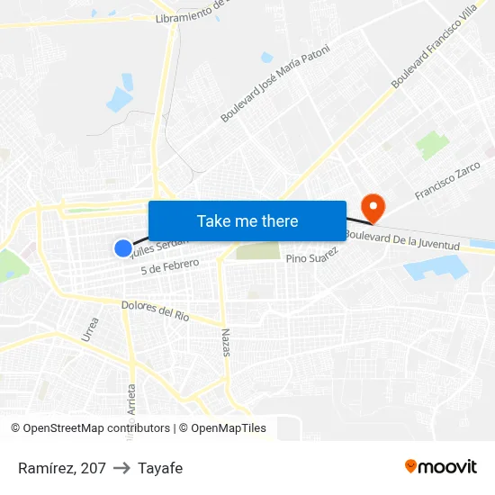 Ramírez, 207 to Tayafe map