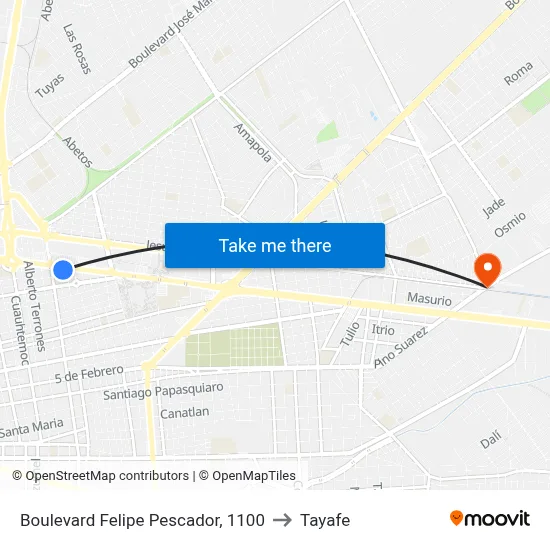 Boulevard Felipe Pescador, 1100 to Tayafe map