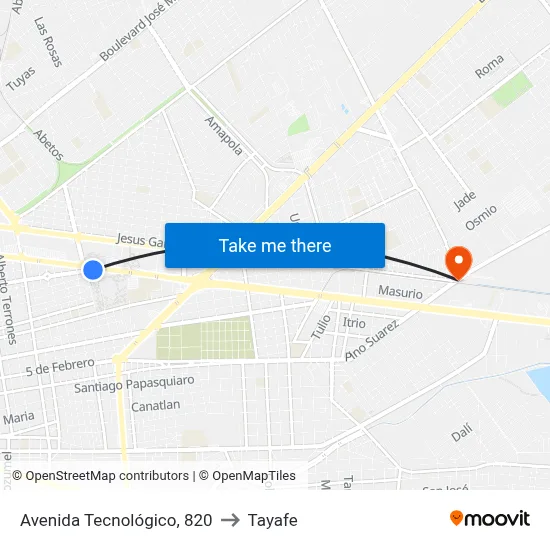 Avenida Tecnológico, 820 to Tayafe map