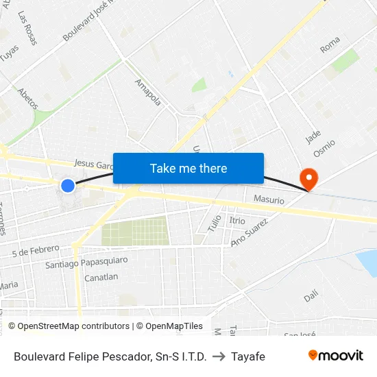 Boulevard Felipe Pescador, Sn-S I.T.D. to Tayafe map