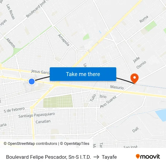 Boulevard Felipe Pescador, Sn-S I.T.D. to Tayafe map