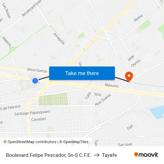 Boulevard Felipe Pescador, Sn-S C.F.E. to Tayafe map