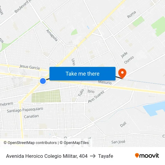 Avenida Heroico Colegio Militar, 404 to Tayafe map