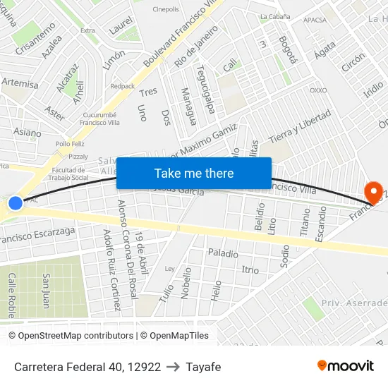 Carretera Federal 40, 12922 to Tayafe map