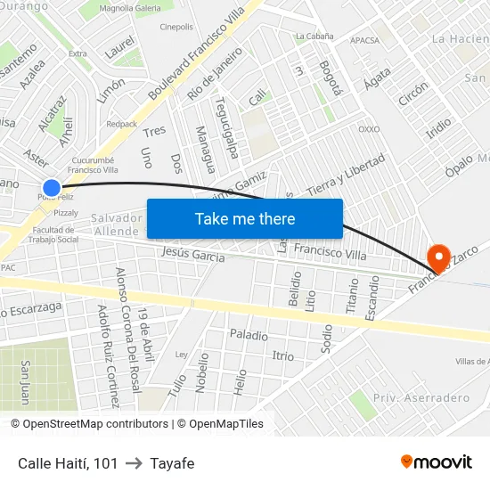 Calle Haití, 101 to Tayafe map