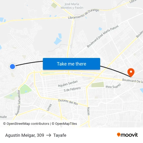 Agustín Melgar, 309 to Tayafe map