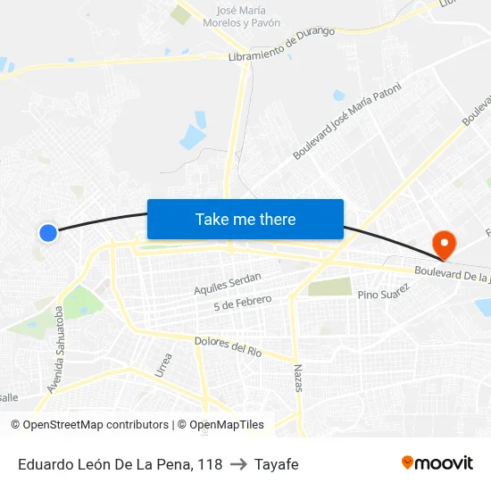 Eduardo León De La Pena, 118 to Tayafe map