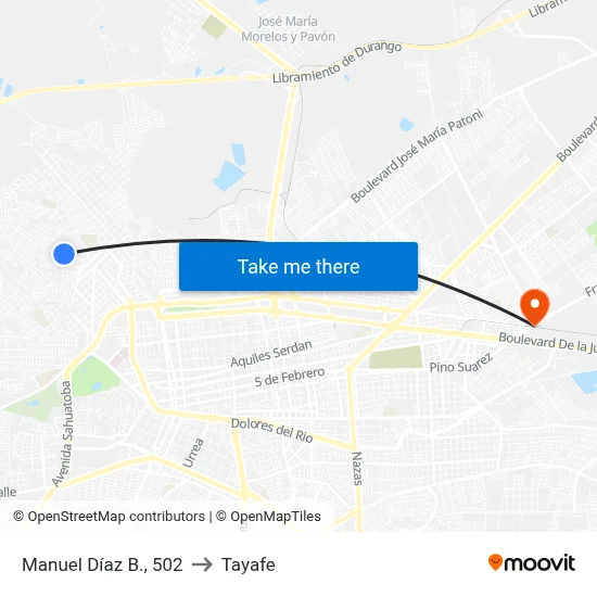 Manuel Díaz B., 502 to Tayafe map