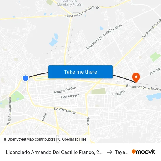 Licenciado Armando Del Castillo Franco, 204 to Tayafe map