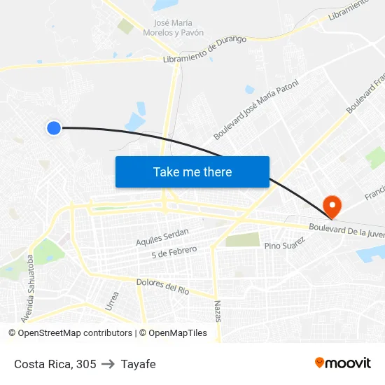 Costa Rica, 305 to Tayafe map