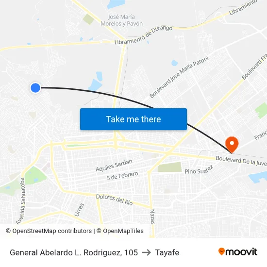 General Abelardo L. Rodriguez, 105 to Tayafe map