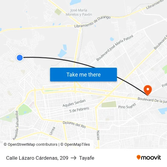 Calle Lázaro Cárdenas, 209 to Tayafe map