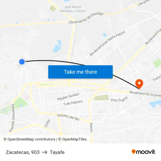 Zacatecas, 903 to Tayafe map