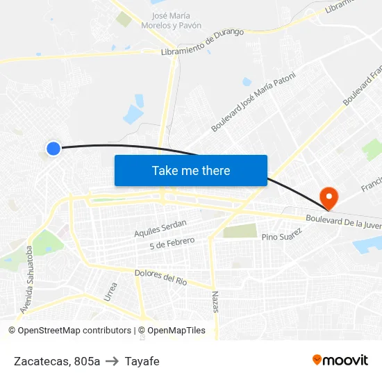 Zacatecas, 805a to Tayafe map