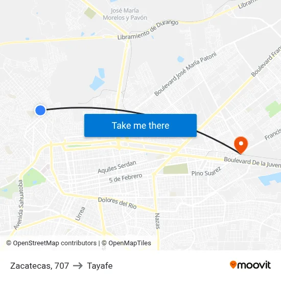 Zacatecas, 707 to Tayafe map
