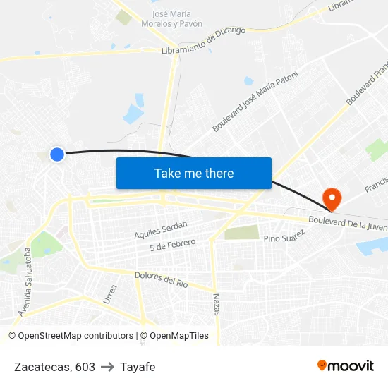 Zacatecas, 603 to Tayafe map