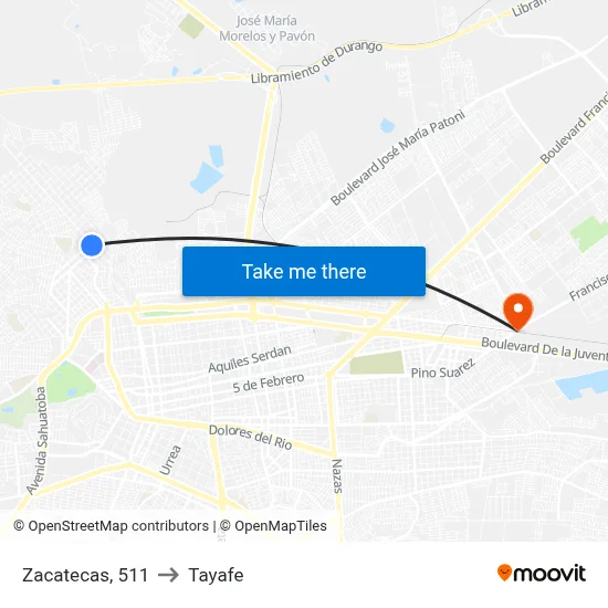 Zacatecas, 511 to Tayafe map