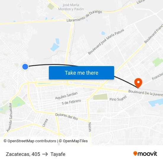 Zacatecas, 405 to Tayafe map