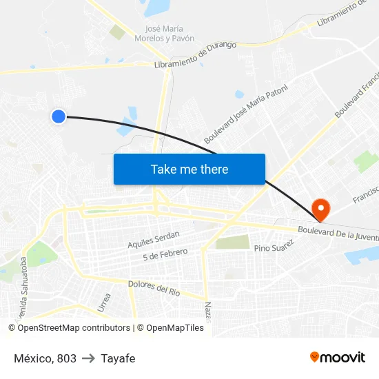 México, 803 to Tayafe map