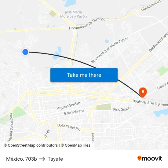 México, 703b to Tayafe map
