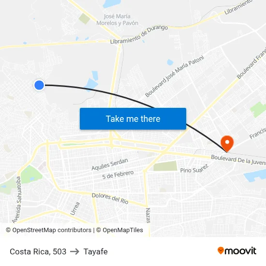 Costa Rica, 503 to Tayafe map