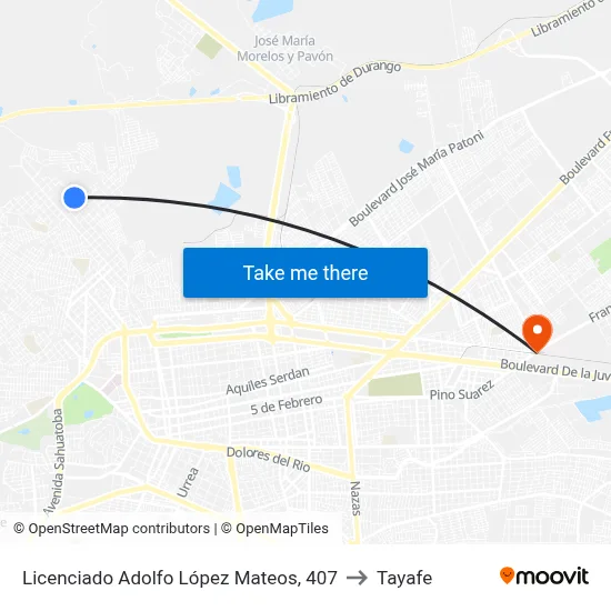 Licenciado Adolfo López Mateos, 407 to Tayafe map
