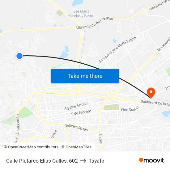 Calle Plutarco Elias Calles, 602 to Tayafe map