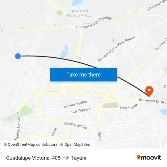 Guadalupe Victoria, 405 to Tayafe map