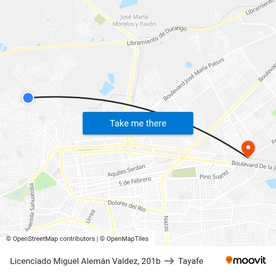Licenciado Miguel Alemán Valdez, 201b to Tayafe map