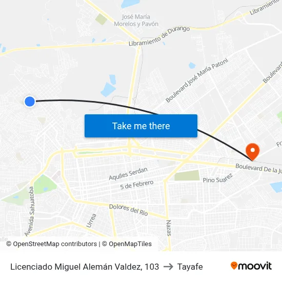 Licenciado Miguel Alemán Valdez, 103 to Tayafe map