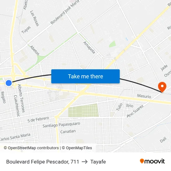 Boulevard Felipe Pescador, 711 to Tayafe map