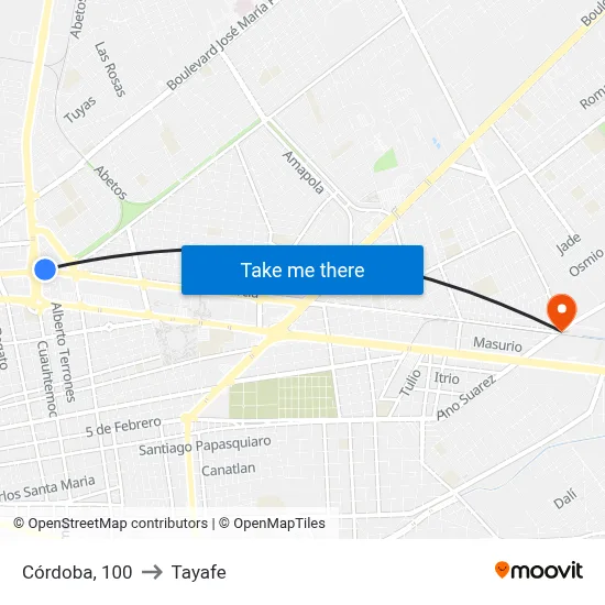 Córdoba, 100 to Tayafe map