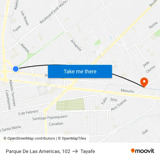Parque De Las Americas, 102 to Tayafe map