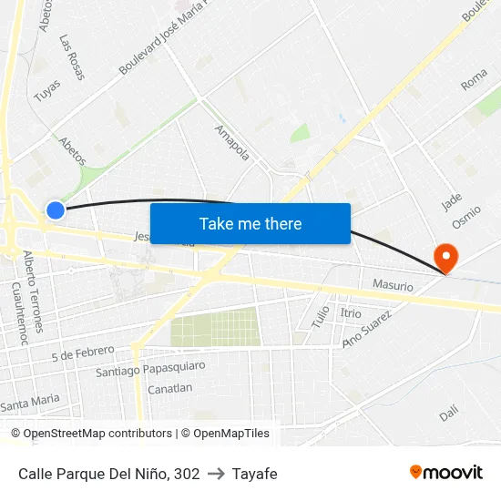 Calle Parque Del Niño, 302 to Tayafe map