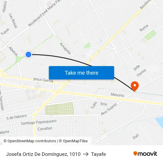 Josefa Ortiz De Domínguez, 1010 to Tayafe map