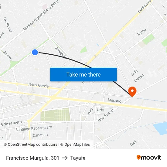 Francisco Murguía, 301 to Tayafe map