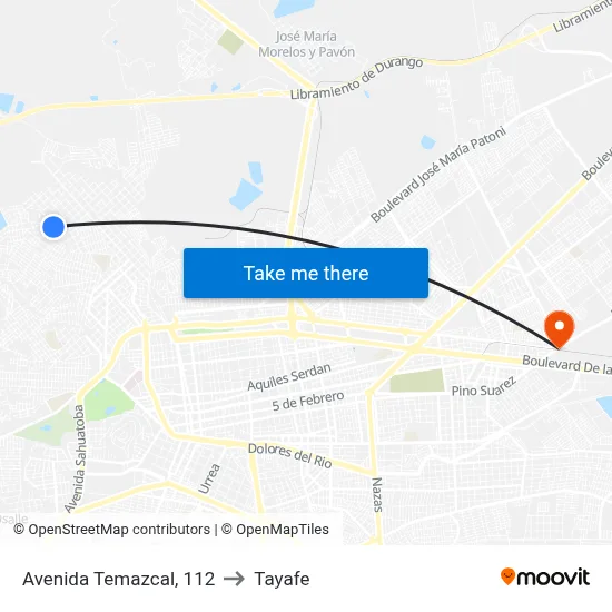 Avenida Temazcal, 112 to Tayafe map